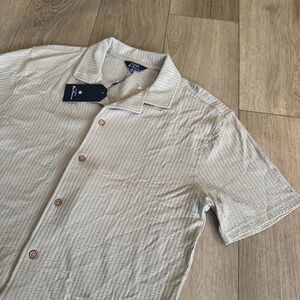 Button Up Shirt Ben‎ Sherman Men's Short Sleeve Vertical Stripe Spice Small New